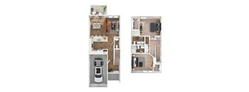 two different floor plans of a house with a car