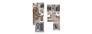 two different floor plans of a house with a car