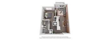 a 1 bedroom floorplan is shown with a wood floor