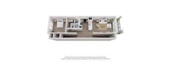 a 3d floor plan with a bedroom and a living room