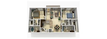 a 3d floor plan of a house with an open living room