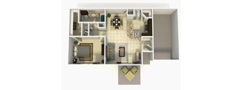 a 3d floor plan of a house with a bedroom and living room