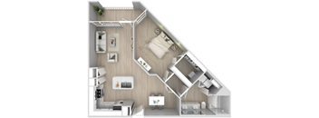 a floor plan of a bedroom with a bed and a desk