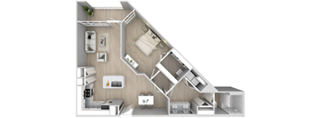 a floor plan of a bedroom with a bed and a desk
