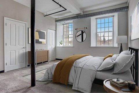 furnished carpeted bedroom