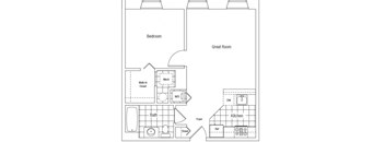a floor plan of a house with a bedroom and a living room