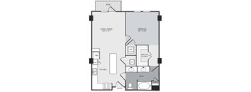 A floor plan of a home with a living room, dining room, kitchen, and bathroom.