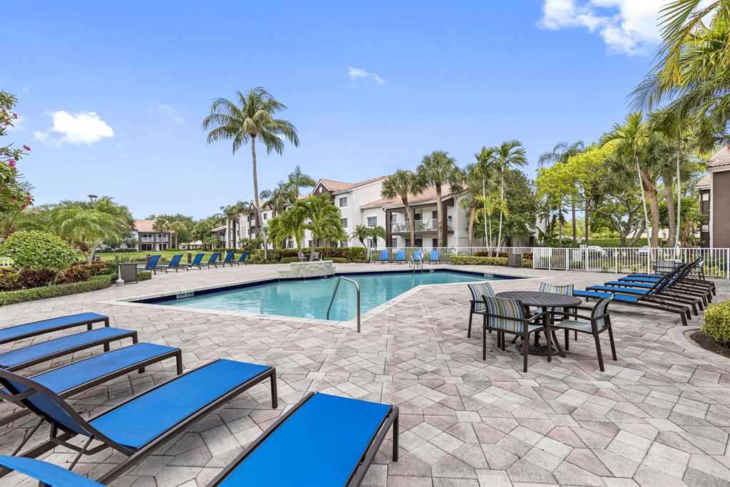 Close-up view of swimming pool with three fountains