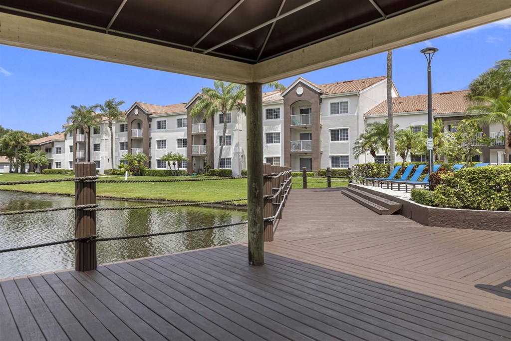 Large lakeside deck for lounging
