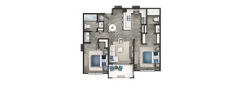 3d floor plan of a bedroom with a bathroom