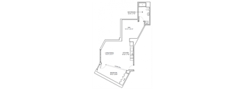 A drawing of a house layout with labeled rooms and dimensions.