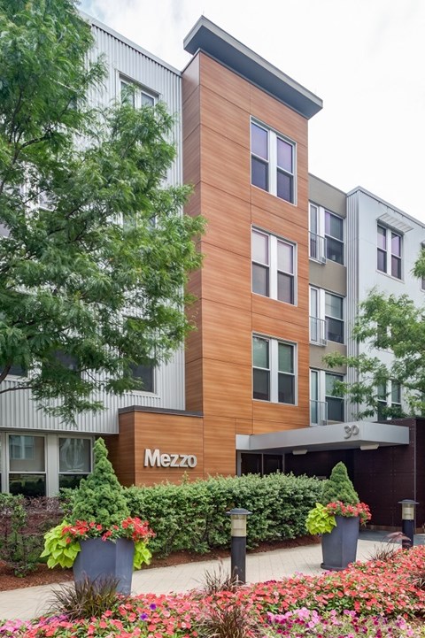 A modern building with the name Mezzo on it.
