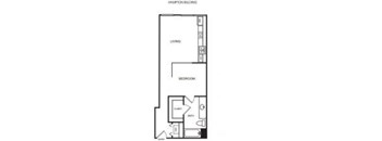 A floor plan of a home with a living room, dining room, and bedroom.