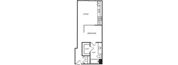 A black and white image of a floor plan for a bedroom and living room.