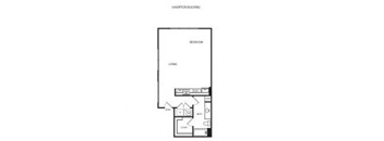 A floor plan of a room with a bedroom and a living room.