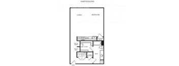 A floor plan of a Hampton building with a living room and a bedroom.