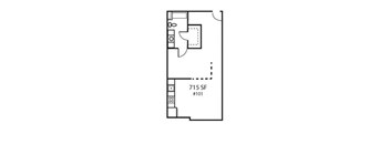 A floor plan of a room with a label "715 SF #101" on the bottom.
