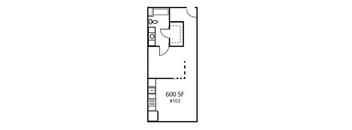 A floor plan of a 600 square foot area labeled #102.
