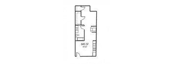 A floor plan of a property at 685 SF #107 is shown.