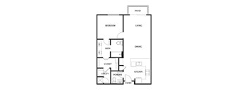 A floor plan of a house with a labeled patio.