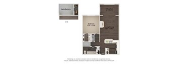 A floor plan of a house with a patio and balcony.