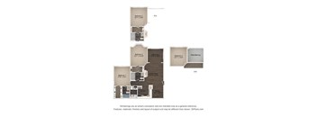 A floor plan of a house with three bedrooms and a living room.