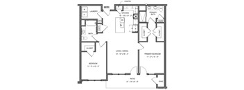 A black and white floor plan of a house with labeled rooms and dimensions.