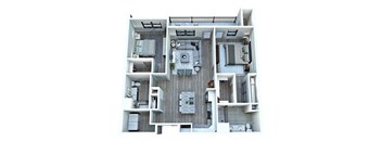 A modern house with a central courtyard and a kitchen area.