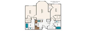 A floor plan of a house with a living room, dining room, kitchen, and bathrooms.