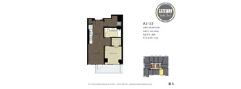 A floor plan for a one bedroom apartment at Gateway West Loop.