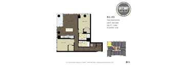 A floor plan for a two bedroom apartment at Gateway West Loop.