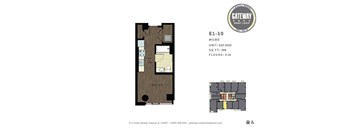 A floor plan for a micro unit at Gateway West Loop.