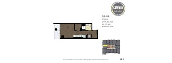 A floor plan for a studio apartment at Gateway West Loop.