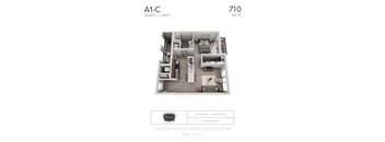 A1-C - Studio floorplan layout with 1 bathroom and 710 square feet