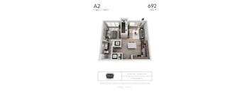 A2 - 1 bedroom floorplan layout with 1 bathroom and 692 square feet