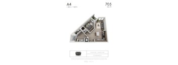 A4 - 1 bedroom floorplan layout with 1 bathroom and 705 square feet