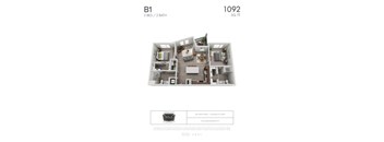 B1 - 2 bedroom floorplan layout with 2 bathrooms and 1092 square feet