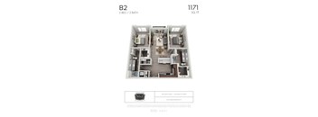 B2 - 2 bedroom floorplan layout with 2 bathrooms and 1171 square feet