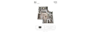 B4 - 2 bedroom floorplan layout with 2 bathrooms and 1315 square feet