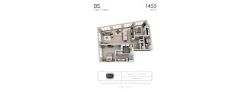 B5 - 2 bedroom floorplan layout with 2 bathrooms and 1455 square feet