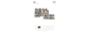 B6 - 2 bedroom floorplan layout with 2 bathrooms and 1187 square feet