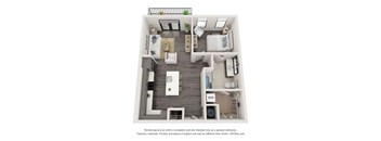 A floor plan of a house with a kitchen, living room, and two bedrooms.