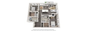 A 3D floor plan of a house with labeled rooms.