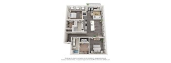 A 3D floor plan of a house with labeled rooms.
