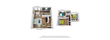 A floor plan of a two-bedroom apartment with dimensions and a disclaimer.