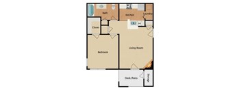 Charleston 1 bed and 1 bath 2D apartment floorplan at Waters Edge at Harbison