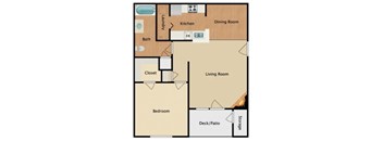 Hartwell 1 bed and 1 bath 2D apartment floorplan at Waters Edge at Harbison