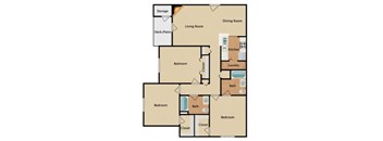 Myrtle 2 bed and 2 bath 2D apartment floorplan at Waters Edge at Harbison