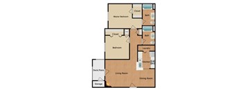 Palm 2 bed and 2 bath 2D apartment floorplan at Waters Edge at Harbison