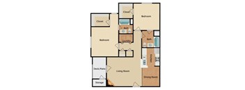 Savannah 2 bed and 2 bath 2D apartment floorplan at Waters Edge at Harbison